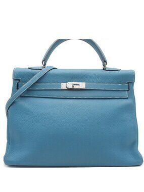 Hermes Kelly 35 Blue Jean Silver Taurillon Lining 2-Way Shoulder Bag